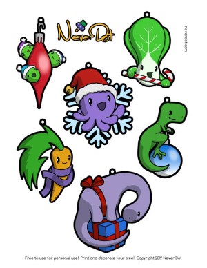 Never Dot Christmas ornaments in colour