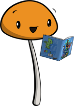 Unreasonably happy mushroom reading 'Run, Monster, Run'